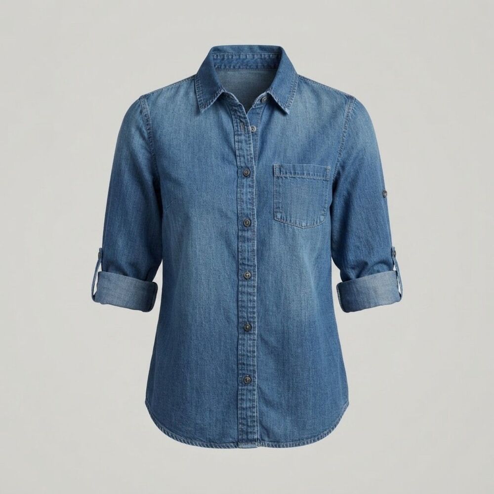 Max Jeans Denim Button-Down Long Sleeve Shirt Women's Size Large Casual